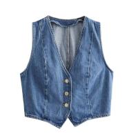 BUNO-Conjunto de 2 piezas para mujer, chaleco vaquero azul y falda Midi, elegante, informal, coordenadas, falda Midi dividida de vaquero con doble botonadura adelgazante de cintura alta para mujer - details 9