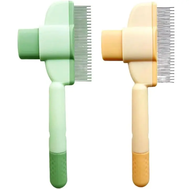 2 peines de masaje para mascotas, cepillo limpiador de pelo para mascotas, cepillo para peinar mascotas con botón de depilación, cepillo para peinar mascotas, removedor de pelo para mascotas, para cabello corto y rizado (naranja y verde) - 1