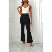 Pantalones acampanados de cintura alta para mujer, estética elástica clásica, negro y - details 4