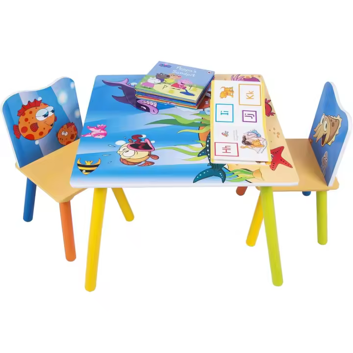 Asientos para Niños Mesa y 2 Sillas en Edad Preescolar Muebles para Niños Juego de Mesas para Niños Impresas - 1