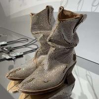 Botas Tabi de mujer con tacón grueso de cien pliegues al aire libre de vaquero occidental con diamantes de agua divididos - details 0