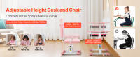 SucceBuy Juego de escritorio y silla de estudio para niños, escritorio de altura ajustable con estantería y cajón de almacenamiento, mesa de estudio para niños, rosa - details 1