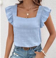 Camiseta plisada de talla grande para mujer, chaleco de manga voladora, blusa con cuello Barco, holgada, informal, Otoño, verano, 42, 44, 46 - details 2