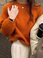 Suéter holgado Harajuku de manga larga para mujer, jerséis coreanos de otoño e invierno, prendas de punto, Tops suaves y cálidos, suéter liso elegante para mujer - details 1