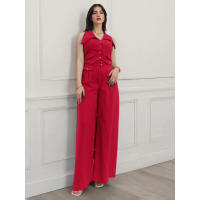 Conjunto de pantalones largos informales de dos piezas con cintura ajustada y manga de Color liso para mujer, novedad de verano - details 13