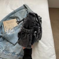 Bolso de hombro de mezclilla para mujer, bandolera de color sólido a la moda con correa ajustable, cierre de cremallera, forro de poliéster, bolso de viaje estilo coreano - details 12