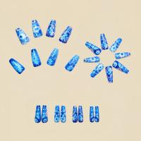 24pcs/set Uñas Postizas Largas Medias Falsas De Cuadrado Ballet Con Flores Y Mariposa Azul Verde Para La Temporada De Primavera Y Verano - details 16