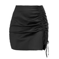 Falda halter de satén con cremallera de cintura alta para mujer, falda corta plisada de moda con cordón ajustable para verano - details 1