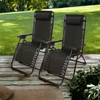 2 Tumbonas Reclinable para Camping y Jardín 112 x 65 x 84 cm Tumbona Negra o Gris + Almohada Silla Gravedad Cero Playa Verano Piscina Banquetas para Salón Jardín Balcón - details 0