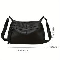 Bolso bandolera de piel auténtica para mujer, correa de hombro ajustable, diseño minimalista de gran capacidad, cierre de cremallera, capa de piel de vaca suave, blanco/negro, fabricado en Guangzhou, bolso de viaje versátil, accesorio elegante, costuras d - details 0