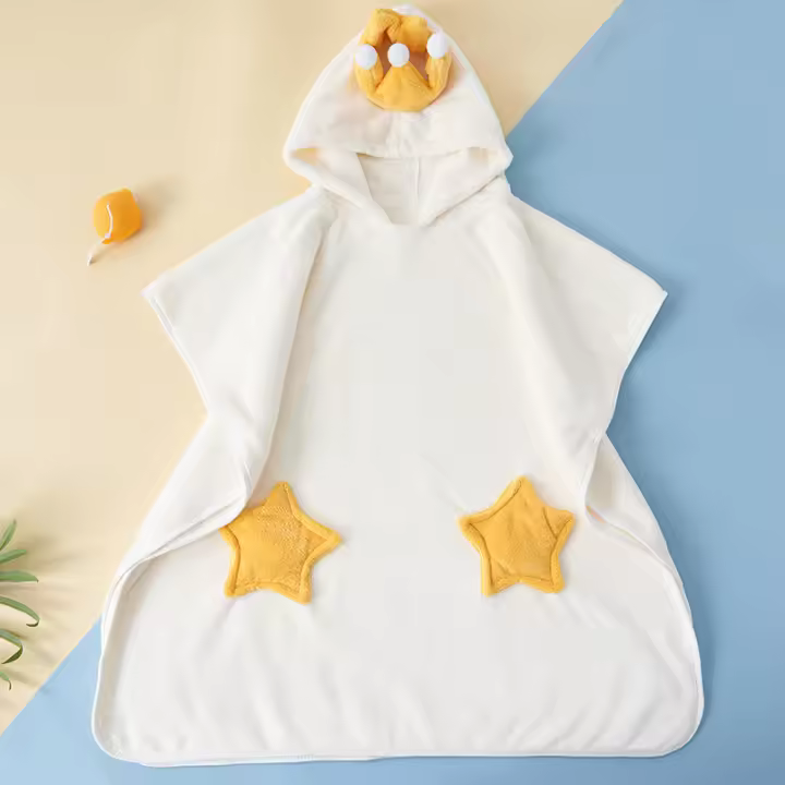 Capa con capucha absorbente de vellón de coral de alta densidad para niños, se puede utilizar una capa de toalla envolvente - 1