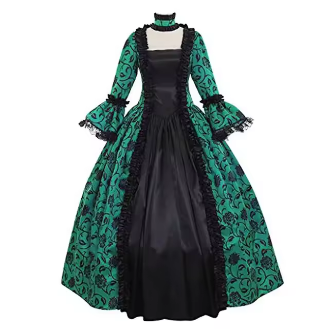 CDM Women Lace-Up Medieval Ruffles Bow Vintage Victorian Carnival Maxi Patchwork Floral Female Fairy Long Dress - 1