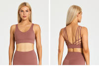 SHINBENE-Sujetador deportivo con tirantes para mujer, sostén deportivo con escote en V, espalda cruzada, acolchado, entrenamiento, Yoga - details 27