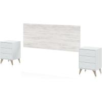 Pack Cabecero y 2 Mesitas de Noche, Dormitorio Doble, Dormitorio Completo, Modelo Iconic, Acabado en Blanco Artik y Blanco Velho - details 1
