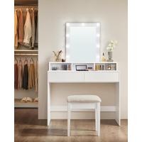 Luces LED con Brillo Ajustable, Mesa de Maquillaje con Espejo, 2 Cajones y 3 Compartimentos, Moderno, Blanco - details 16