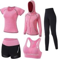 Conjunto de cinco piezas de yoga, chaqueta deportiva, blusa de fitness ajustada para mujer de manga larga, carrera seca y autocultivo con cremallera para yoga - details 0