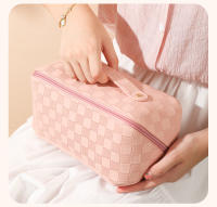 Bolso De Maquillaje Para Mujer Grande Capacidad Lujo Estilo Multifuncional Viaje Cosmético Bolsa De Algodón PU Con Patrón Cuadriculado Cierre De Cremallera - details 7