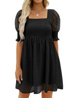 Vestido de verano de las mujeres 2023 Casual Flowy Beach Cuello cuadrado Linterna Manga corta Plisado Una línea Vestido Tie Mini vestido - details 4