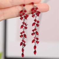 Pendientes de borla de circonita roja para mujer, elegantes pendientes con colgante de cristal rosa, joyas llamativas para fiestas y bodas - details 0