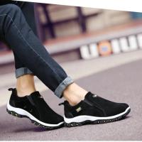 Nuevos zapatos de senderismo sin cordones para hombre, calzado de escalada de cuero PU, suela de goma suave ligera para exteriores, zapatillas para correr, senderismo y caminar - details 1