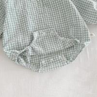 Ready Stock Mono para recién nacidos, pelele elegante a cuadros con cuello Peter Pan y cordón de manga larga para niñas de 0 a 2 años - details 8