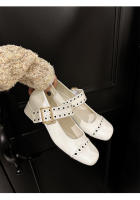 Nuevos zapatos franceses Mary Jane cabeza cuadrada diseño de hebilla de una palabra tacón medio grueso boca poco profunda zapatos individuales charol de mujer - details 38