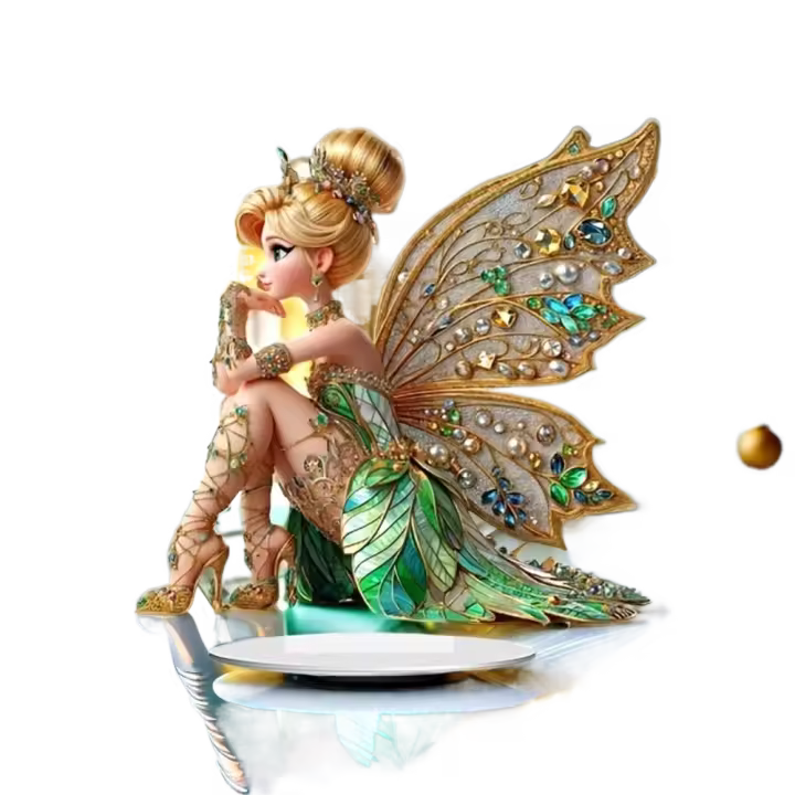 Estatua de hada acrílica creativa con Base, adorno impermeable, elfos, estatuilla de hadas, alas, niña, adorno de escritorio plano 2D para oficina - 1