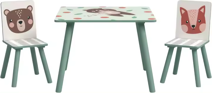 Mesa y Sillas Infantiles de 3 Piezas Mesa Infantil con 2 Sillas Juego de Muebles para Actividades para Niños de 3-8 Años para Dormitorio Sala de Juegos Verde y Blanco - 1