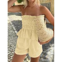 Conjunto de pantalones cortos con volantes sin tirantes, sencillo e informal, moda de verano para mujer - details 4