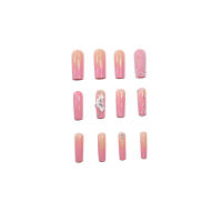 24pcs Uñas Postizas Largas Cuadradas En Rosa Francés Con Diamantes Desmontables Con Almohadilla Y Pegamento De Gel Para Fiesta - details 2