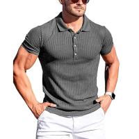 Polo de manga corta para hombre, camisa PIESS elástica a rayas lisas, cuello alto a la moda, novedad de verano - details 7