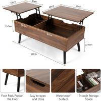 Mesa de Centro, Mesa de Centro Regulable en Altura, Extraíble, Extensible, Compartimento de Almacenaje Oculto Independiente, Tablero Elevable Doble, Mesa de Sofá de Salón, Color Nogal - details 1