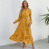2024 mujeres Maxi vestido Casual de manga larga de cintura alta playa Mujer vestidos de gasa vestidos florales Mujer nuevo - details 13