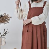 Delantal impermeable ajustable duradero, delantal de cocina de lino y algodón de Color sólido, delantal largo sin mangas de estilo coreano para mujer - details 3