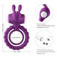 Agente retardante de la eyaculación del pene, erección, anillo doble vibrador del pene con oreja de conejo, mejora los juguetes sexuales masculinos y de pareja - details 2