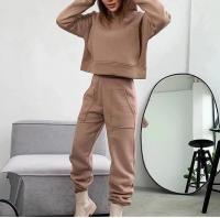 Conjunto de ropa deportiva de lana para mujer, Sudadera con capucha suelta, pantalones de Jogging, moda informal - details 2