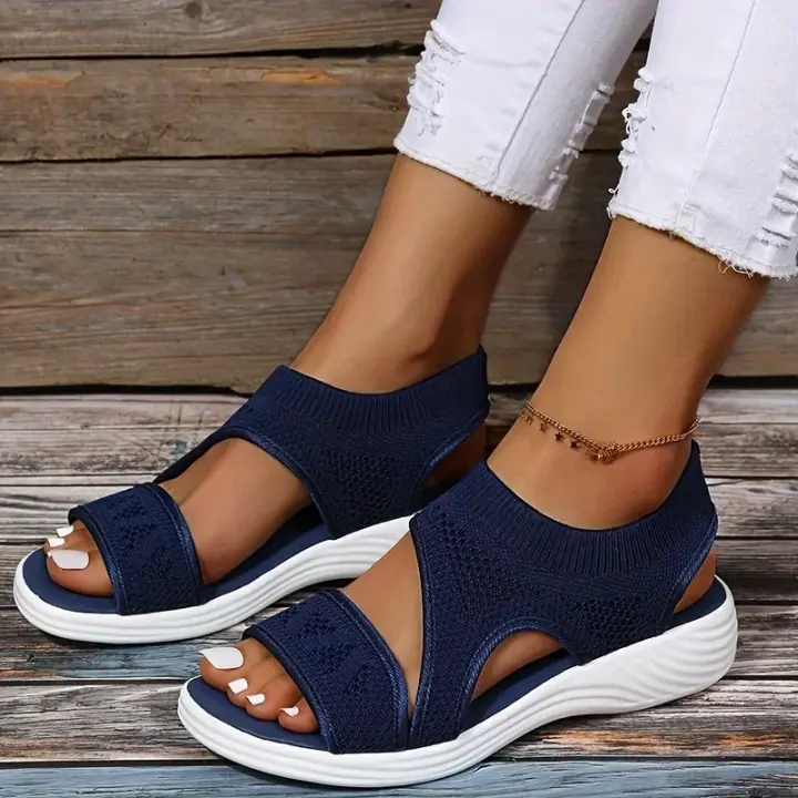 Women Knitted Sports Sandals Comfortable Open Toe Slip On Slingback Shoes Outdoor Non Slip Sandals - 1