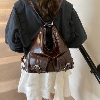Mochilas con múltiples bolsillos de Color sólido estilo Y2K, bolso cruzado de cuero PU de gran capacidad, bolso de hombro, mochila para mujer - details 17