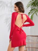 Vestido Largo de Manga Comprida para Mujer Corset Bodycon Mini Rojo Primavera Otoño 2025 - details 4