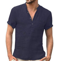 Camisetas informales de lino y algodón para hombre, camisas transpirables de manga corta con cuello en V y botones, S-5XL - details 5