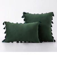Bonenjoy 1 funda de cojín con borlas, funda de almohada de terciopelo, fundas de almohada de color sólido para decoración de sofá/cama/coche, 30x50/45x45/50x50 - details 5