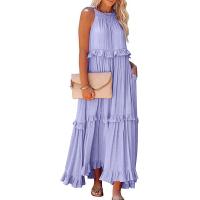 Vestido De Camisola Para Mujer Estilo Europeo Y Americano Verano Nuevo Con Aros Largo Y Volante Sin Mangas Cuello En V Vestido Largo - details 24