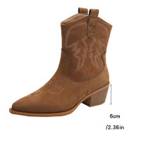 Nuevas botas cortas retro británicas delgadas con boca en V y tacón grueso de gamuza para mujer corta - details 5