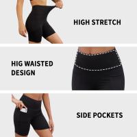 Pantalones cortos de motociclista de cintura alta para mujer con bolsillos súper suaves sin transparencias entrenamiento correr Yoga atlético Push Up gimnasio - details 5