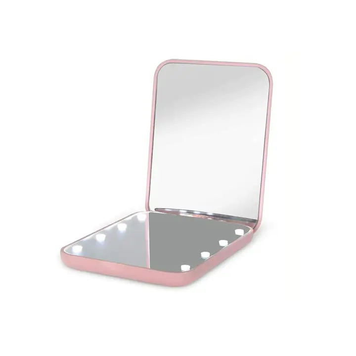 Scttomon Espejo de Viaje Compacto con LED Plegable, Portátil, Luz de Belleza para Bolso - 1
