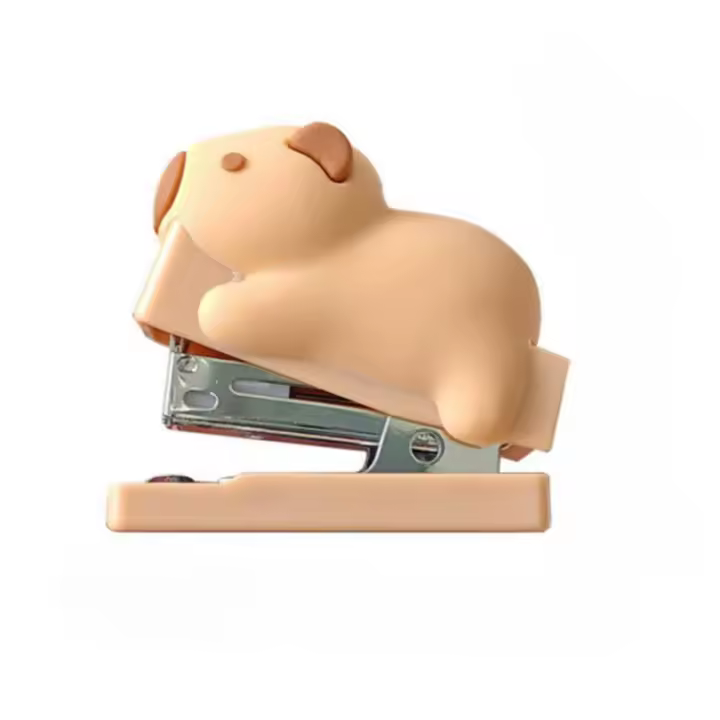 Juego de grapadora pequeña 3D Capybara, grapadora de dibujos animados bonita, grapadora multifuncional con grapas para útiles escolares para estudiantes - 1