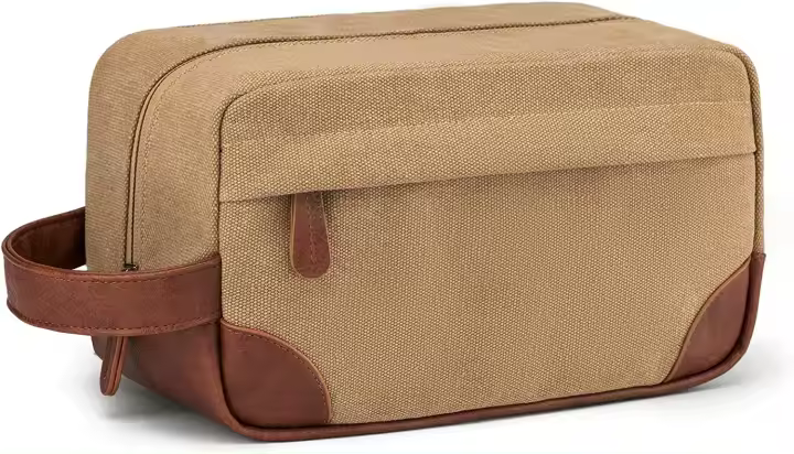 Bolsa de aseo colgante para hombre, bolsa de afeitar de lona resistente al agua con gran capacidad para viaje - 1