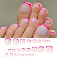 Juego De 24 Piezas Uñas Postizas De Acrílico Con Borde Blanco Y Flor Artísticas Para Pies Uñas Press on Removibles Para Fiestas - details 25