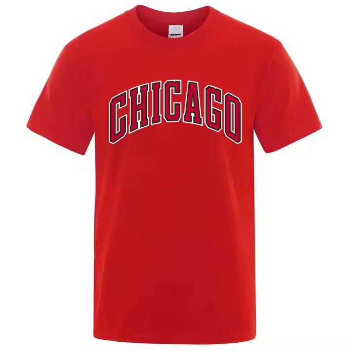 Camiseta de Algodón Transpirable y Suelta para Hombres Estilo Hip-Hop Creativo de Alta Calidad desde Chicago, USA - 1