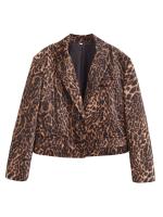 Blazer corto con estampado de leopardo para mujer, chaqueta de traje alta con cuello de solapa de manga larga, trajes de otoño e invierno para mujer - details 0